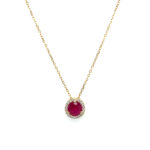 Yellow Gold Ruby Necklace with Diamond Halo