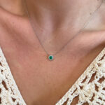 White Gold Emerald Necklace with Diamond Halo