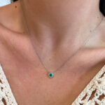 White Gold Emerald Necklace with Diamond Halo