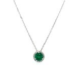 White Gold Emerald Necklace with Diamond Halo