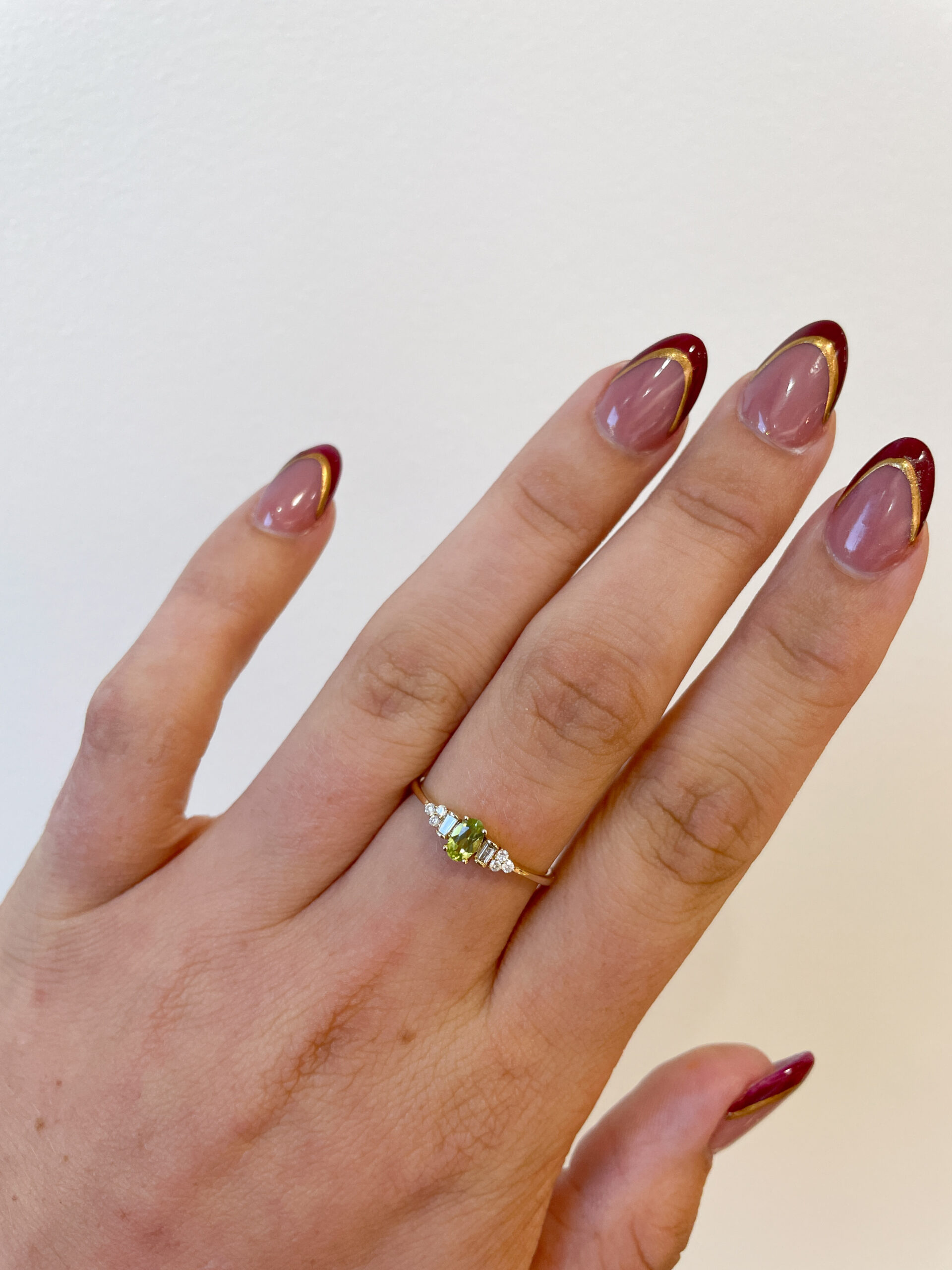 Yellow Gold Peridot Ring with Diamonds