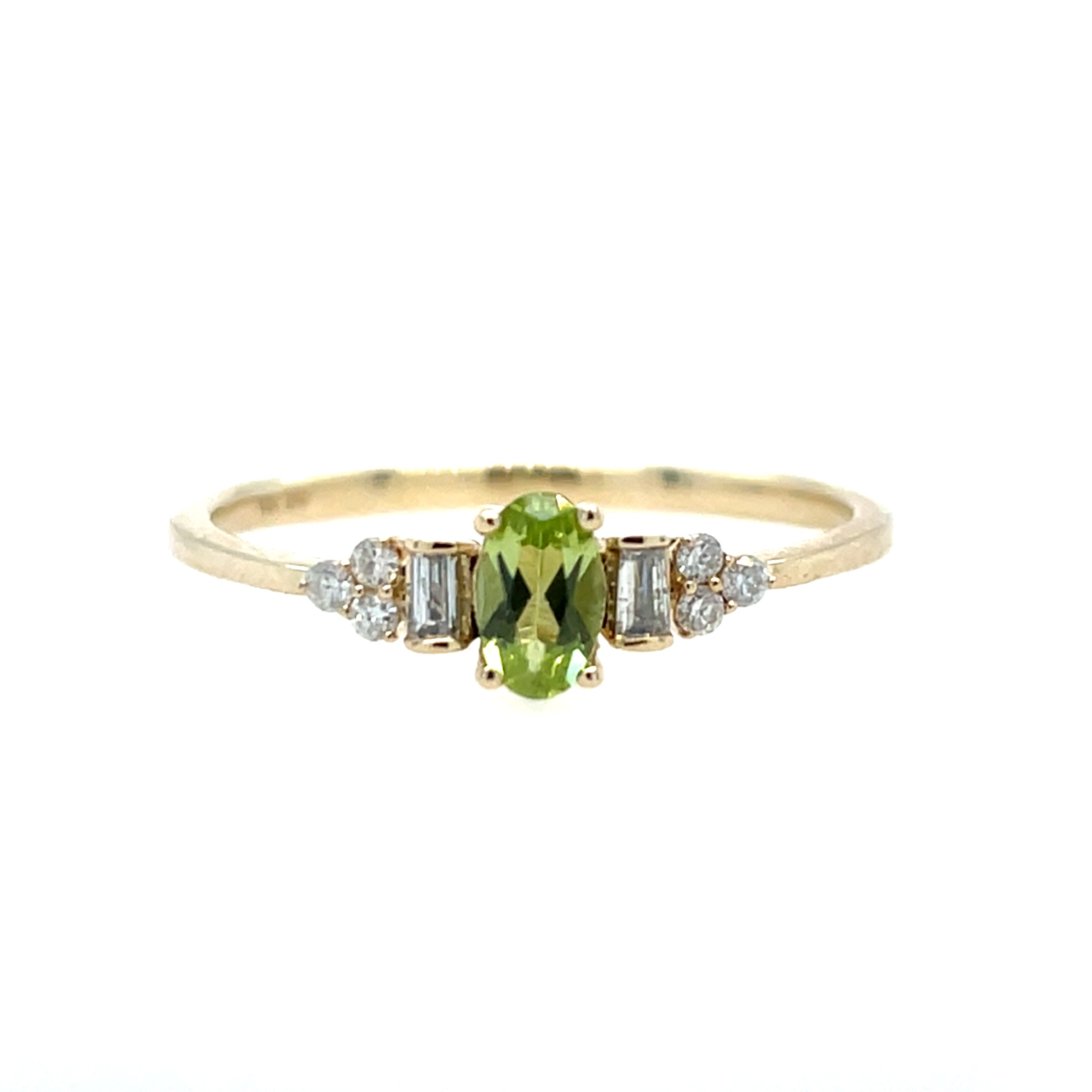 Yellow Gold Peridot Ring with Diamonds