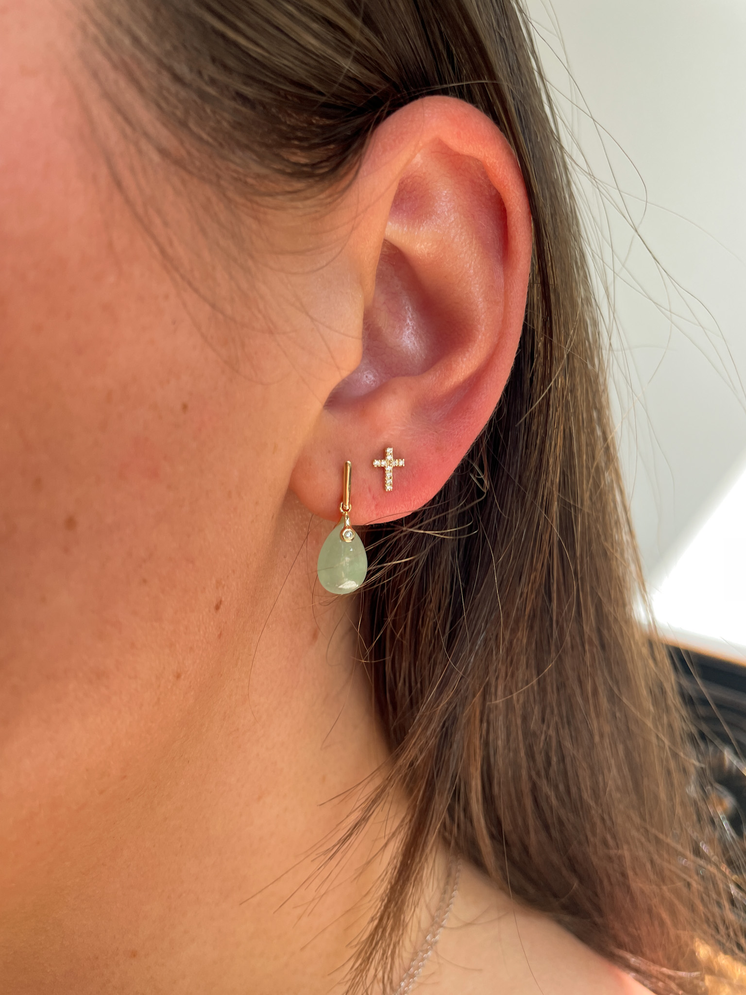 Yellow Gold Jade Earrings with Diamonds