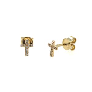 Yellow Gold Diamond Cross Earrings