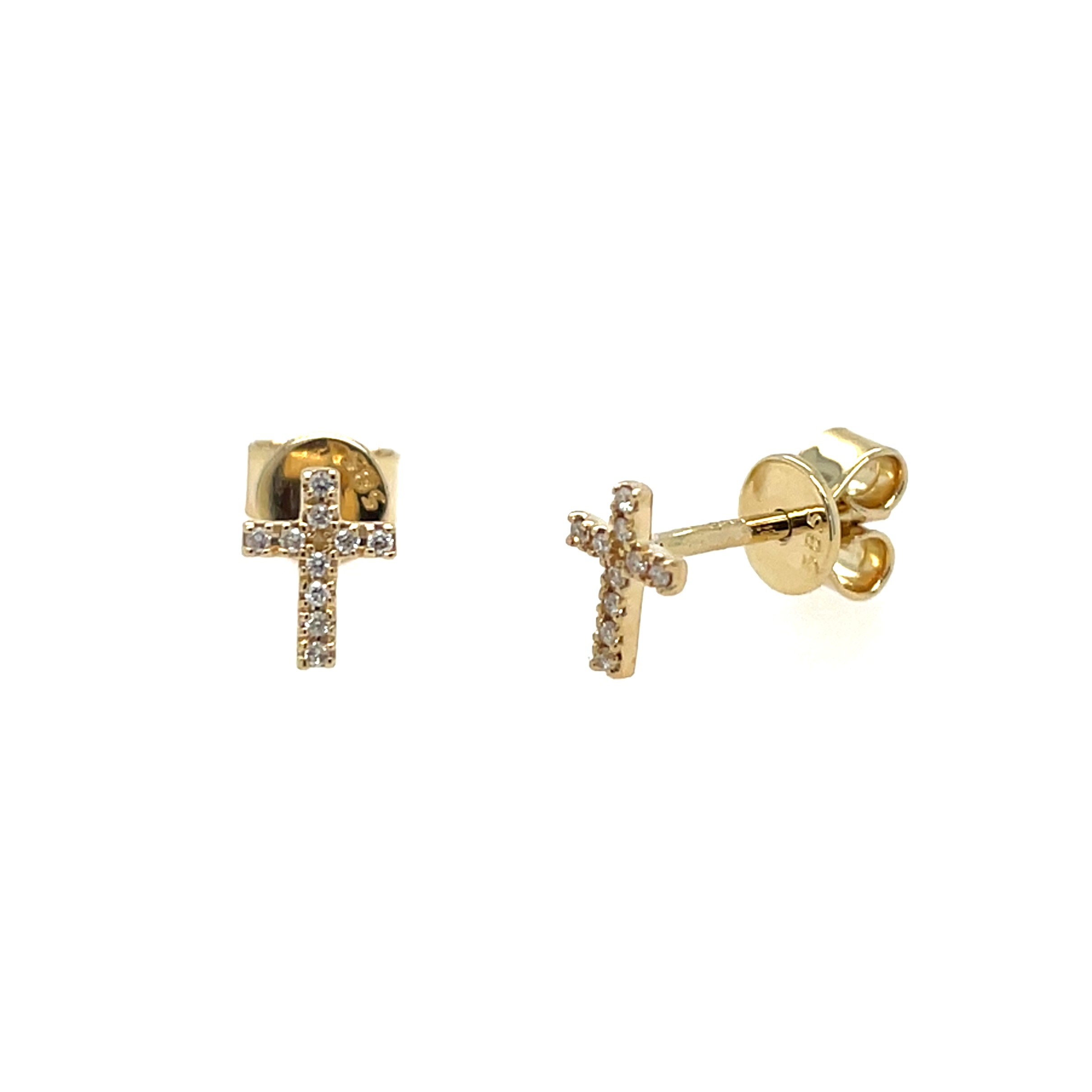 Yellow Gold Diamond Cross Earrings