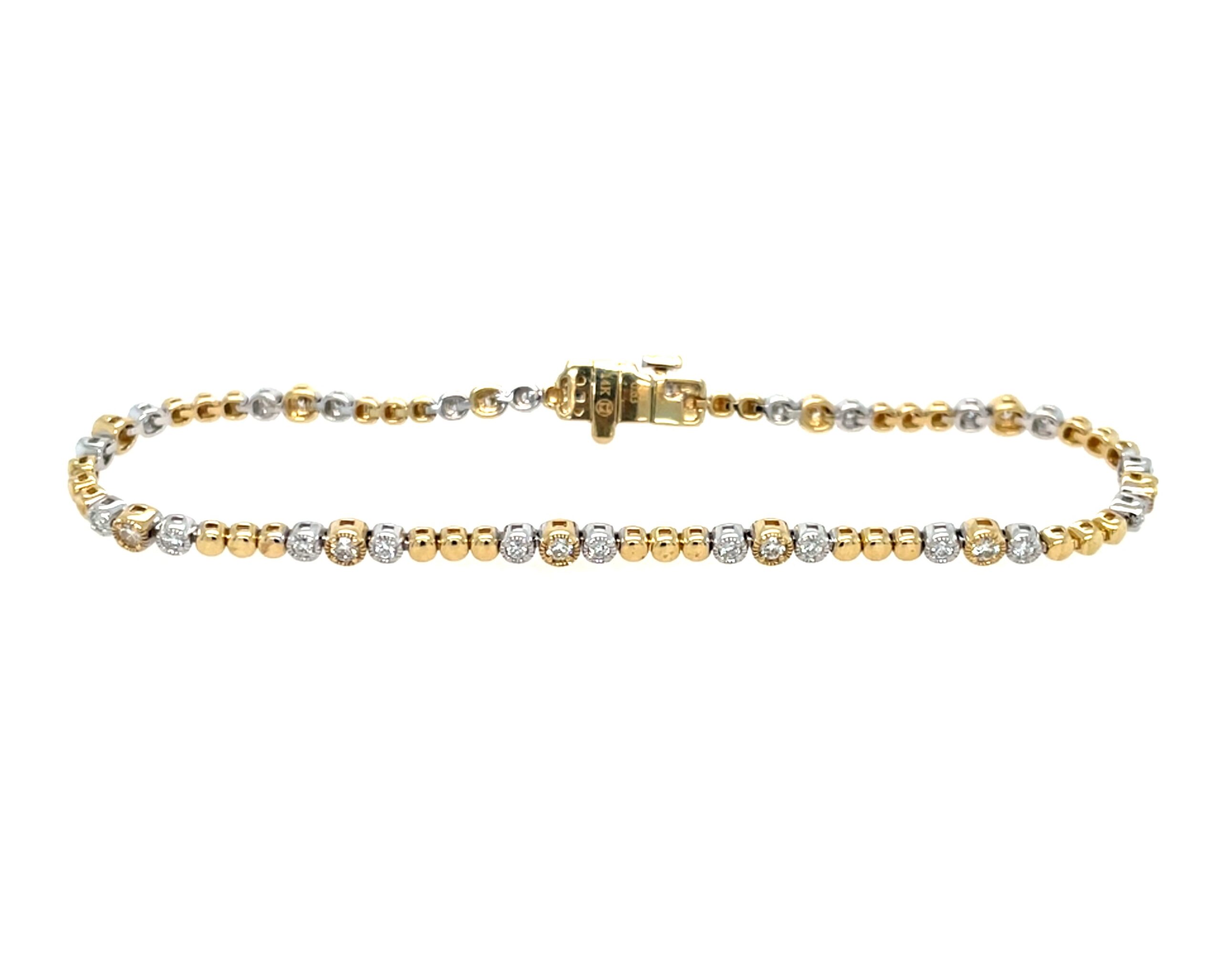 Yellow and White Gold Diamond Tennis Bracelet