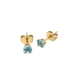 Yellow Gold Blue Topaz Stud Earrings