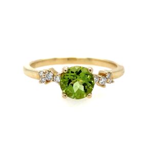 Yellow Gold Peridot Ring with Diamonds