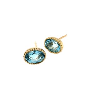 Yellow Gold Blue Topaz Stud Earrings
