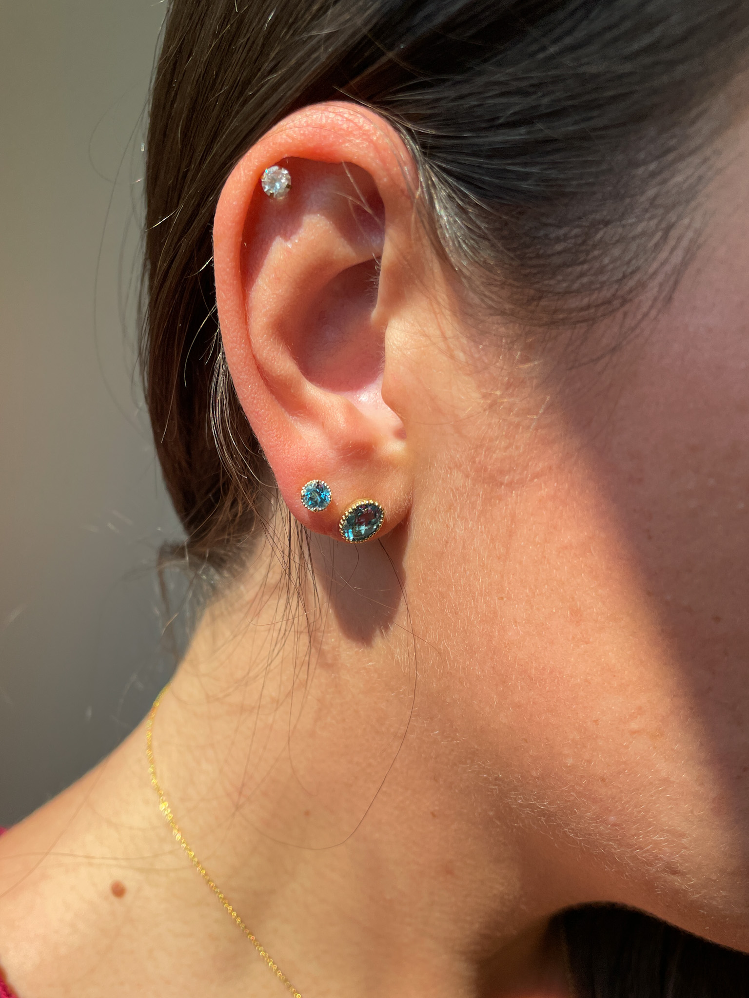 Yellow Gold Blue Topaz Stud Earrings