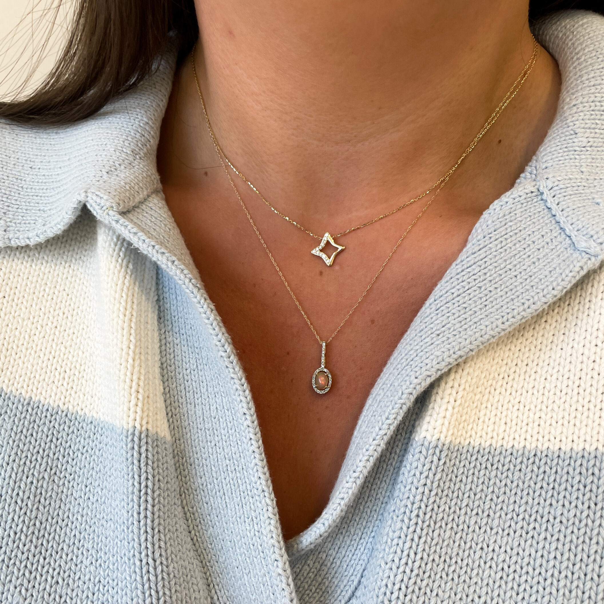 Yellow Gold Opal Necklace with Diamonds