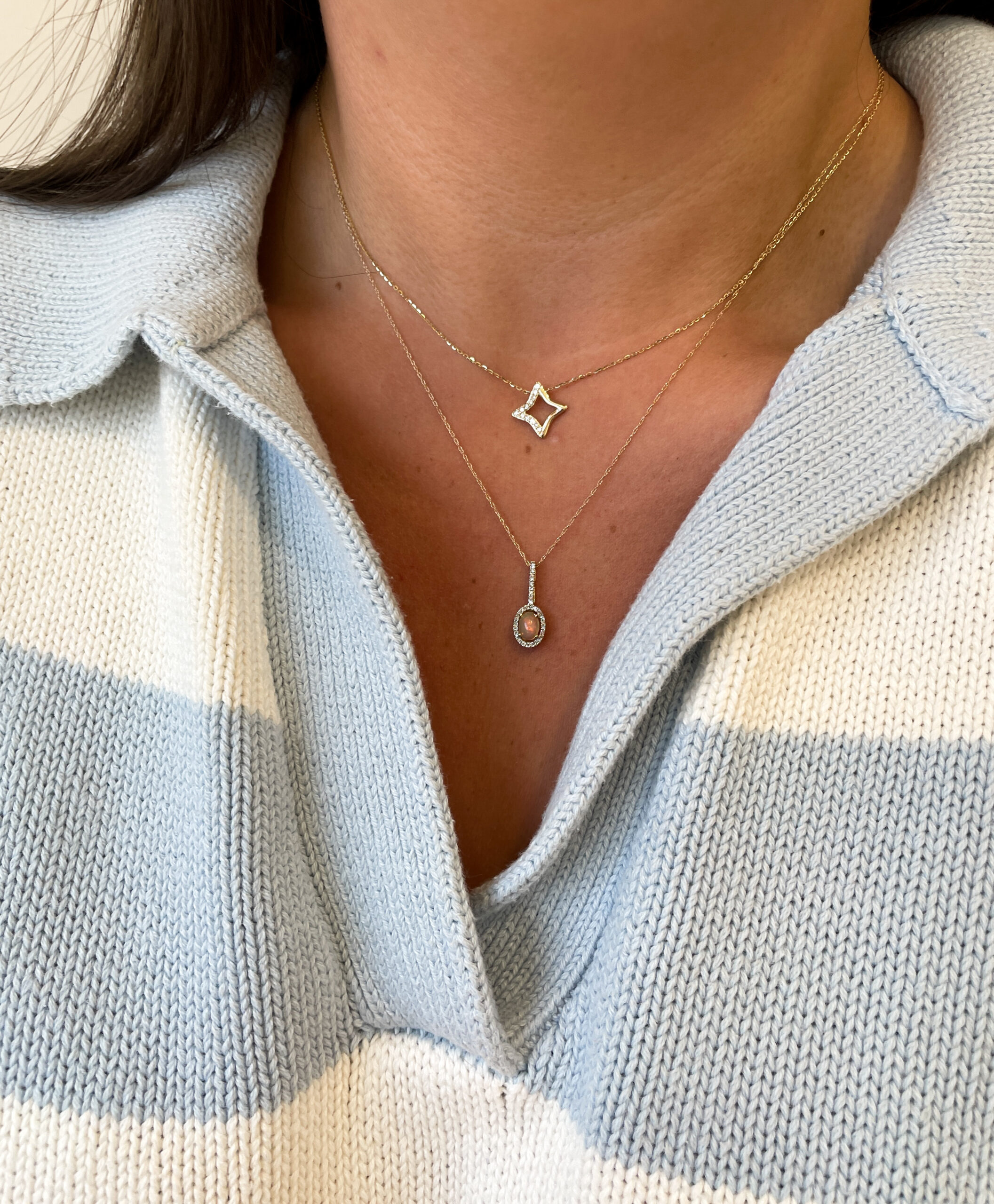 Yellow Gold Opal Necklace with Diamonds