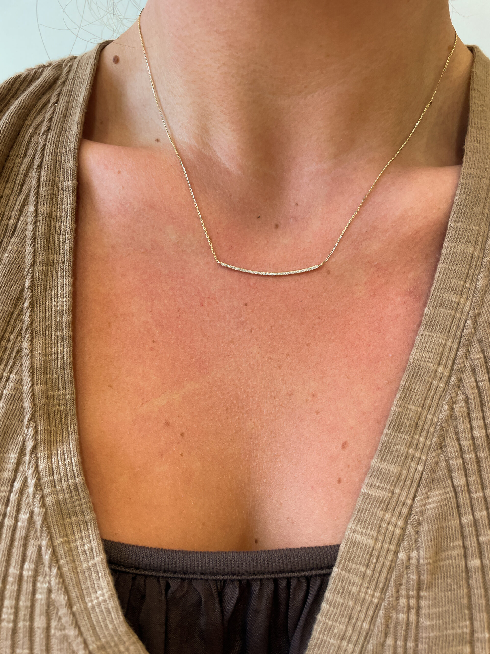 Yellow Gold Diamond Bar Necklace