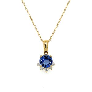 Yellow Gold Tanzanite Necklace with Diamonds