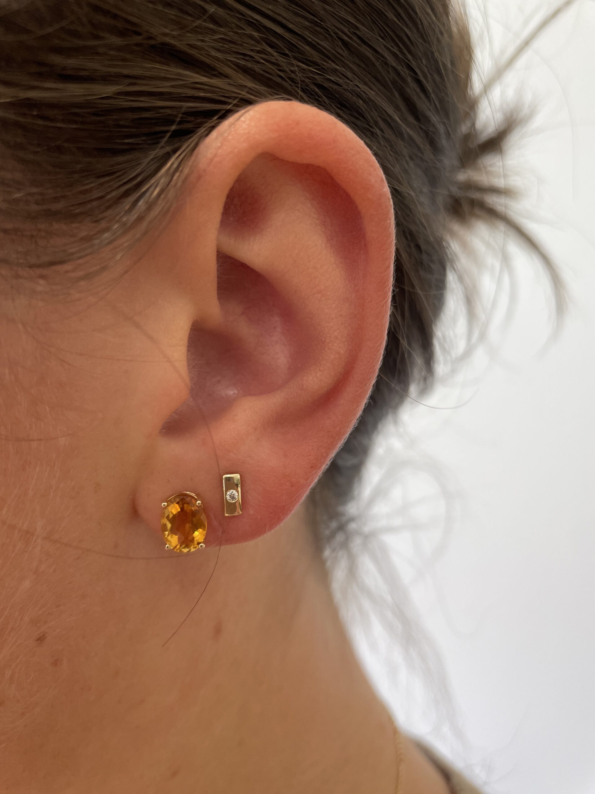 Yellow Gold Bar Earrings with Diamonds