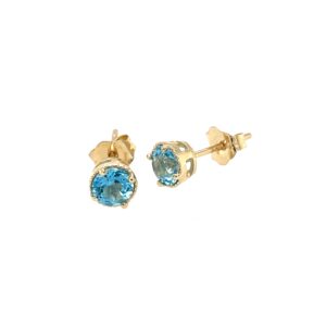 Yellow Gold Milgrain Blue Topaz Stud Earrings
