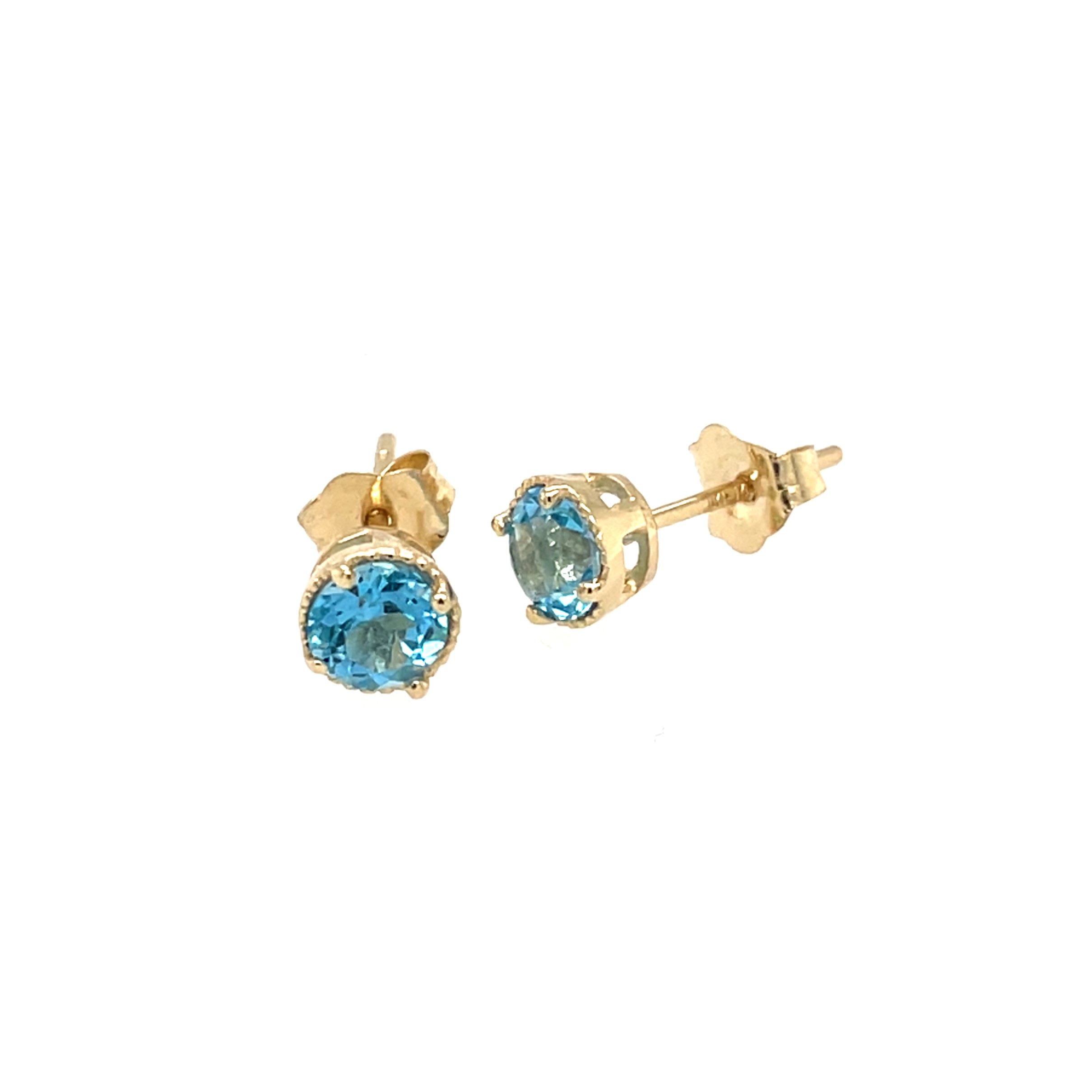 Yellow Gold Milgrain Blue Topaz Stud Earrings