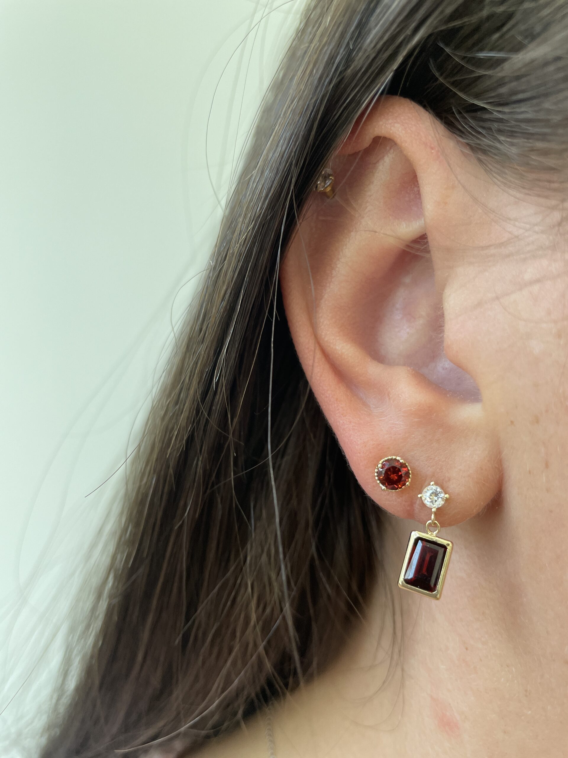 Yellow Gold Milgrain Garnet Stud Earrings
