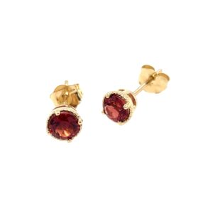 Yellow Gold Milgrain Garnet Stud Earrings