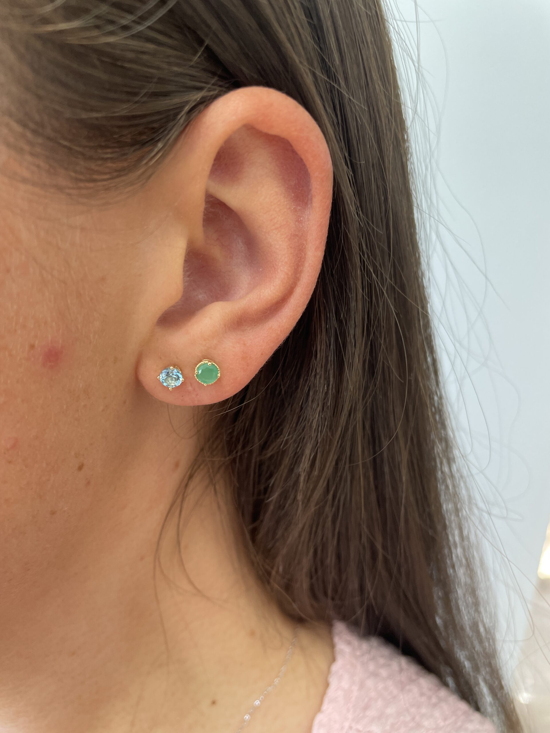 Yellow Gold Blue Topaz Stud Earrings