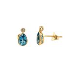 Yellow Gold Blue Topaz Stud Earrings with Diamonds