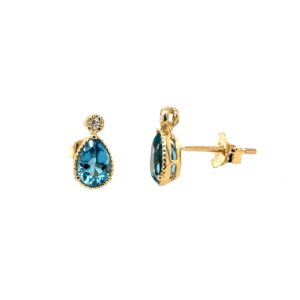 Yellow Gold Blue Topaz Stud Earrings with Diamonds