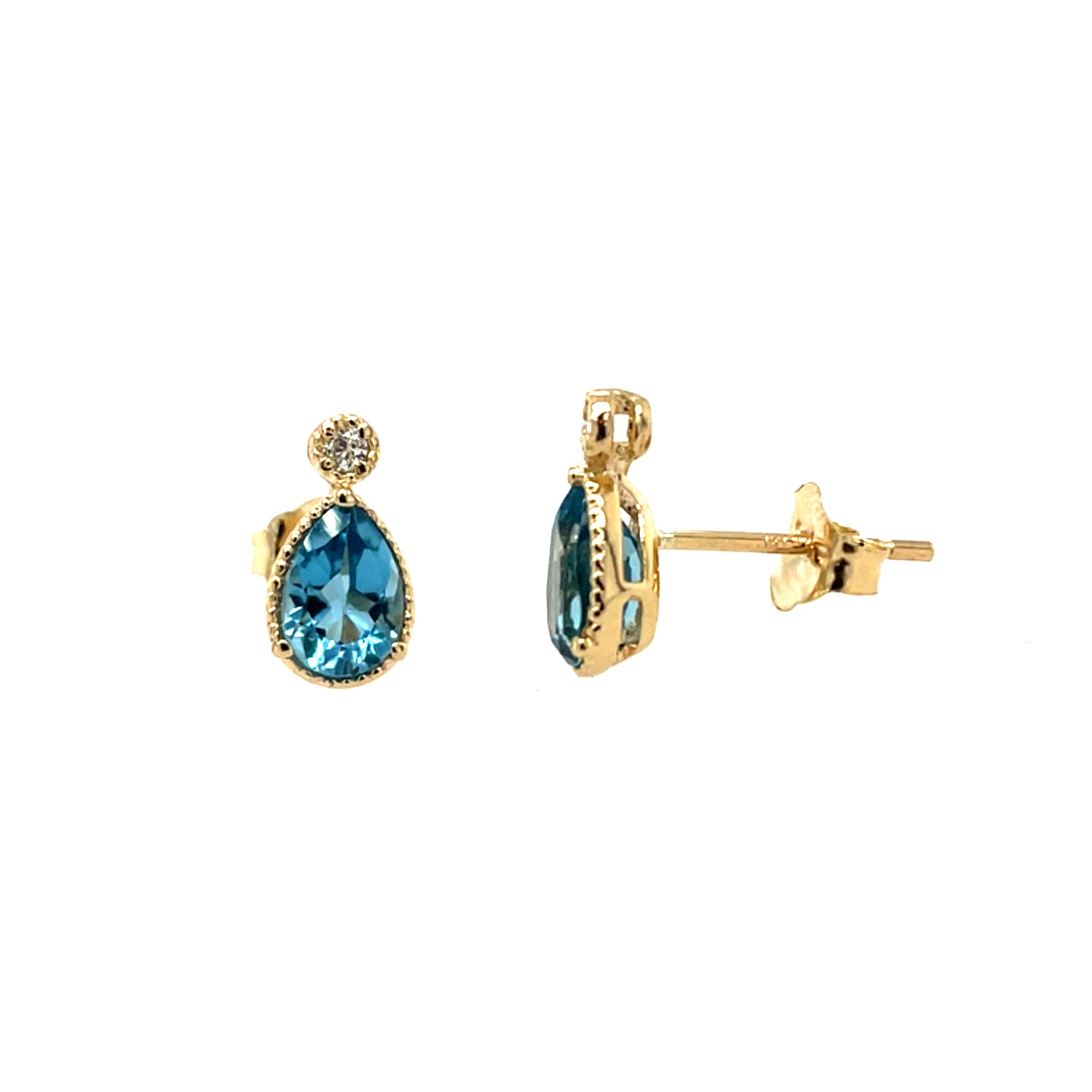 Yellow Gold Blue Topaz Stud Earrings with Diamonds