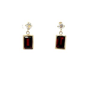 Yellow Gold Garnet and White Topaz Earrings