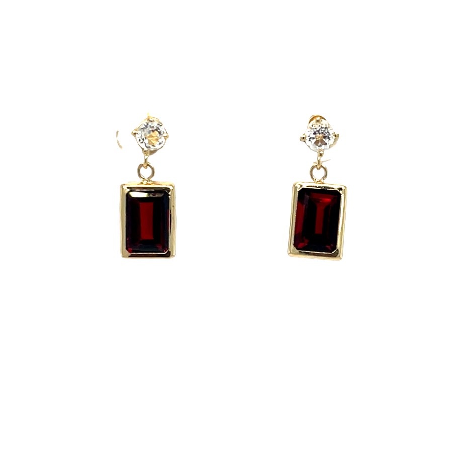Yellow Gold Garnet and White Topaz Earrings