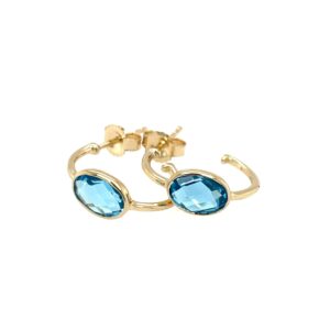 Yellow Gold Blue Topaz Huggies