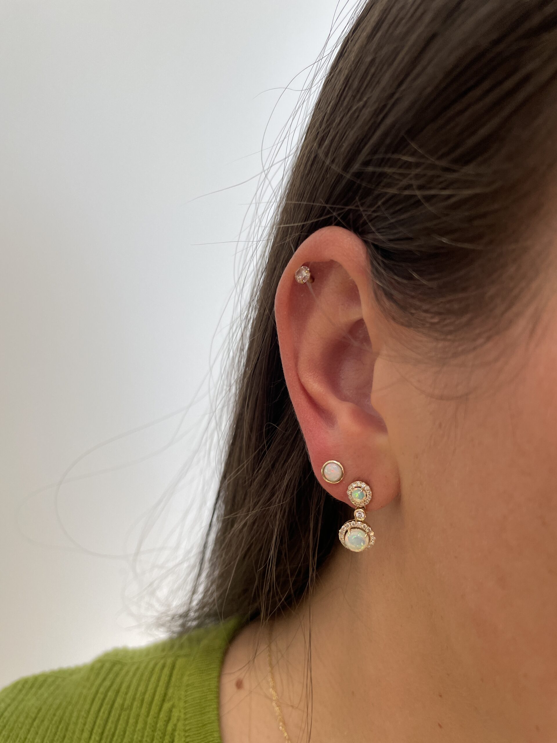 Yellow Gold Opal Drop Earrings with Diamonds