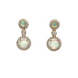 Yellow Gold Opal Drop Earrings with Diamonds