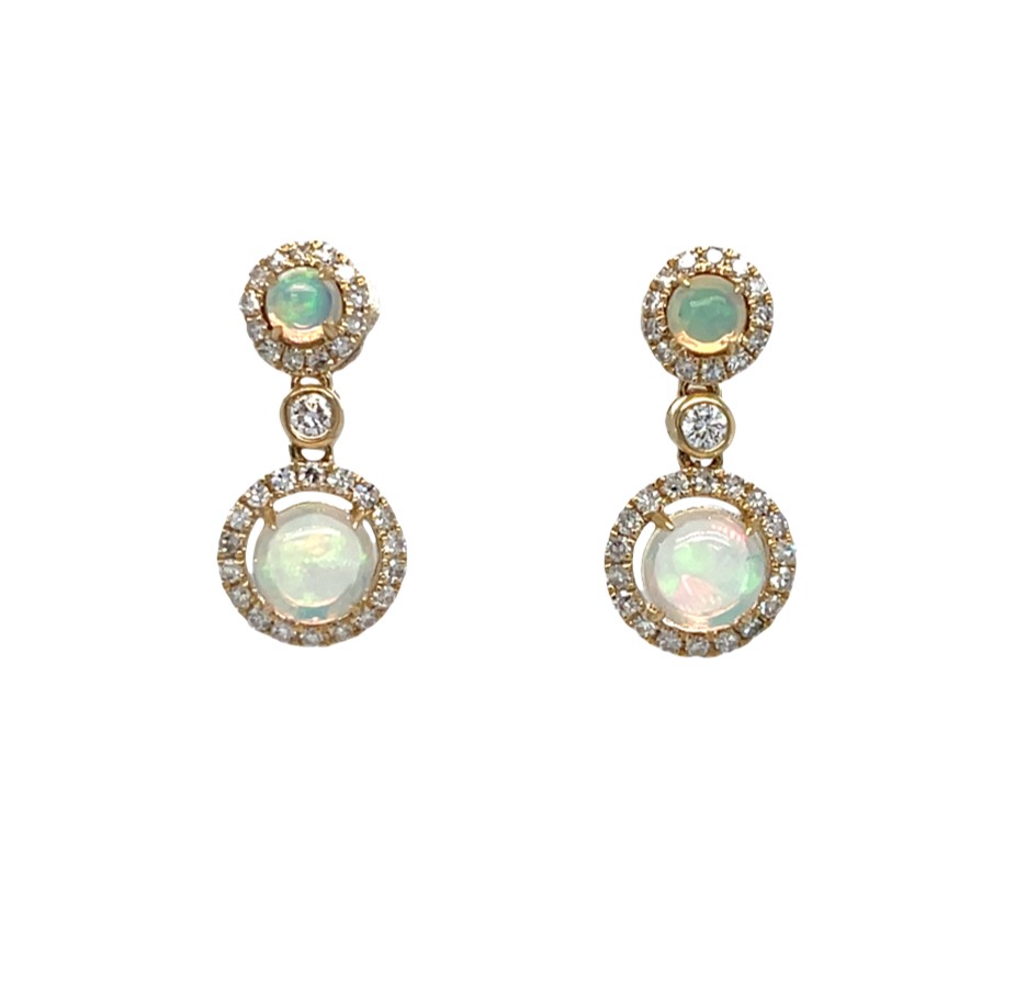 Yellow Gold Opal Drop Earrings with Diamonds