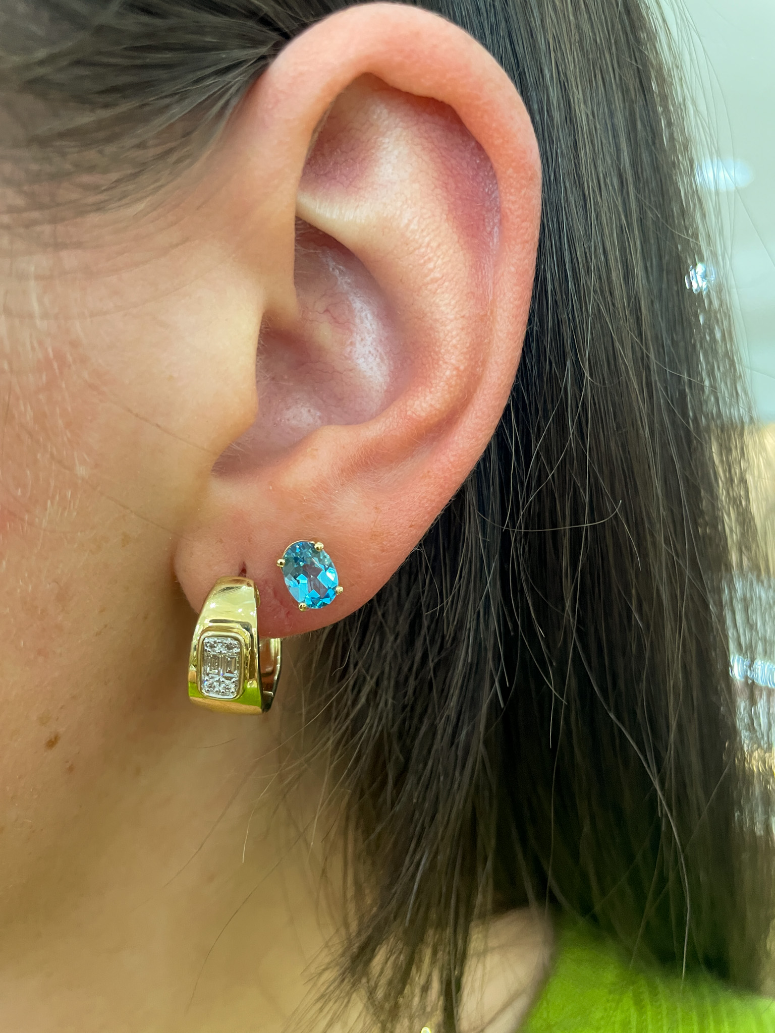 Yellow Gold Blue Topaz Earrings