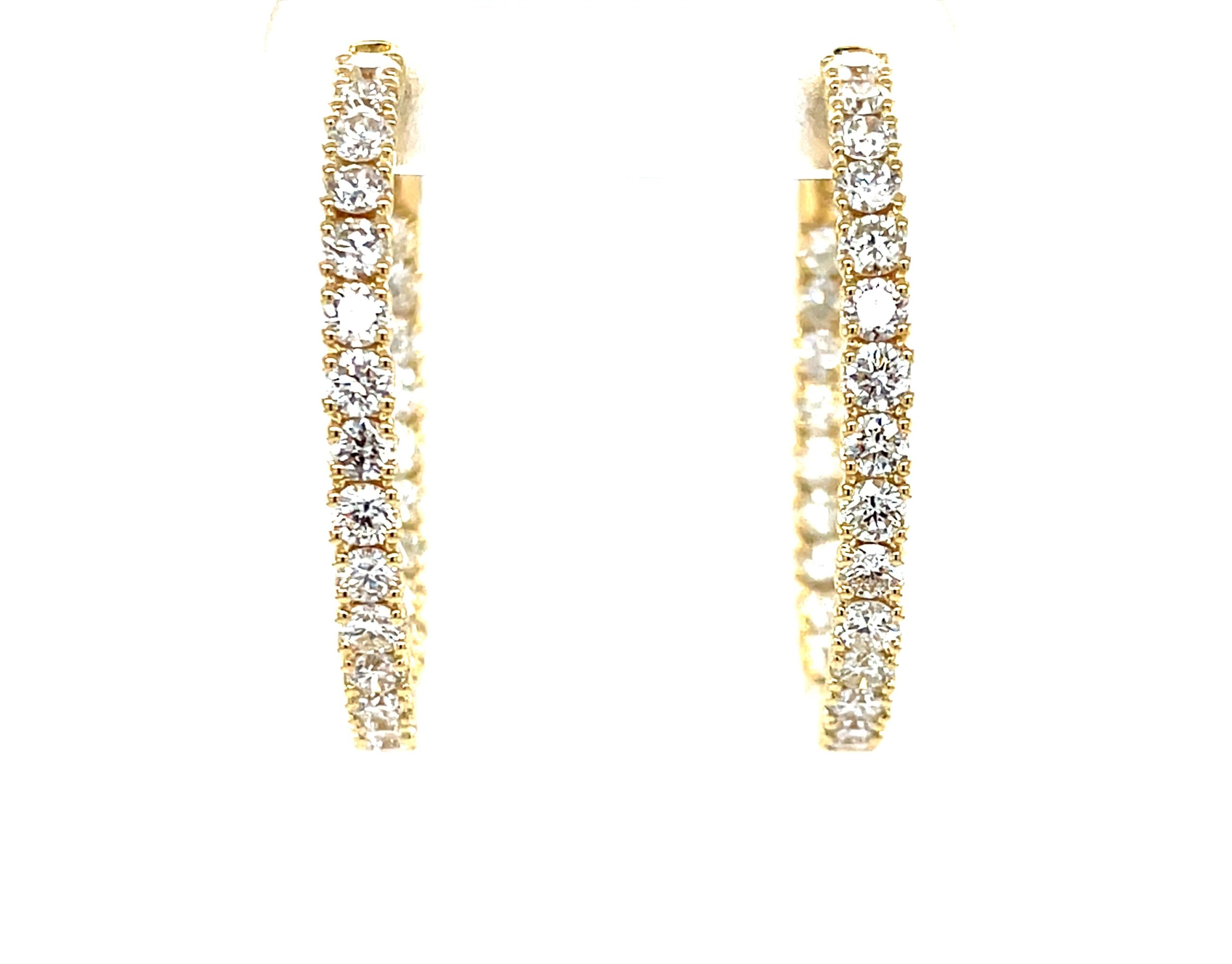 Yellow Gold 27mm Diamond In-and-Out Hoop Earrings