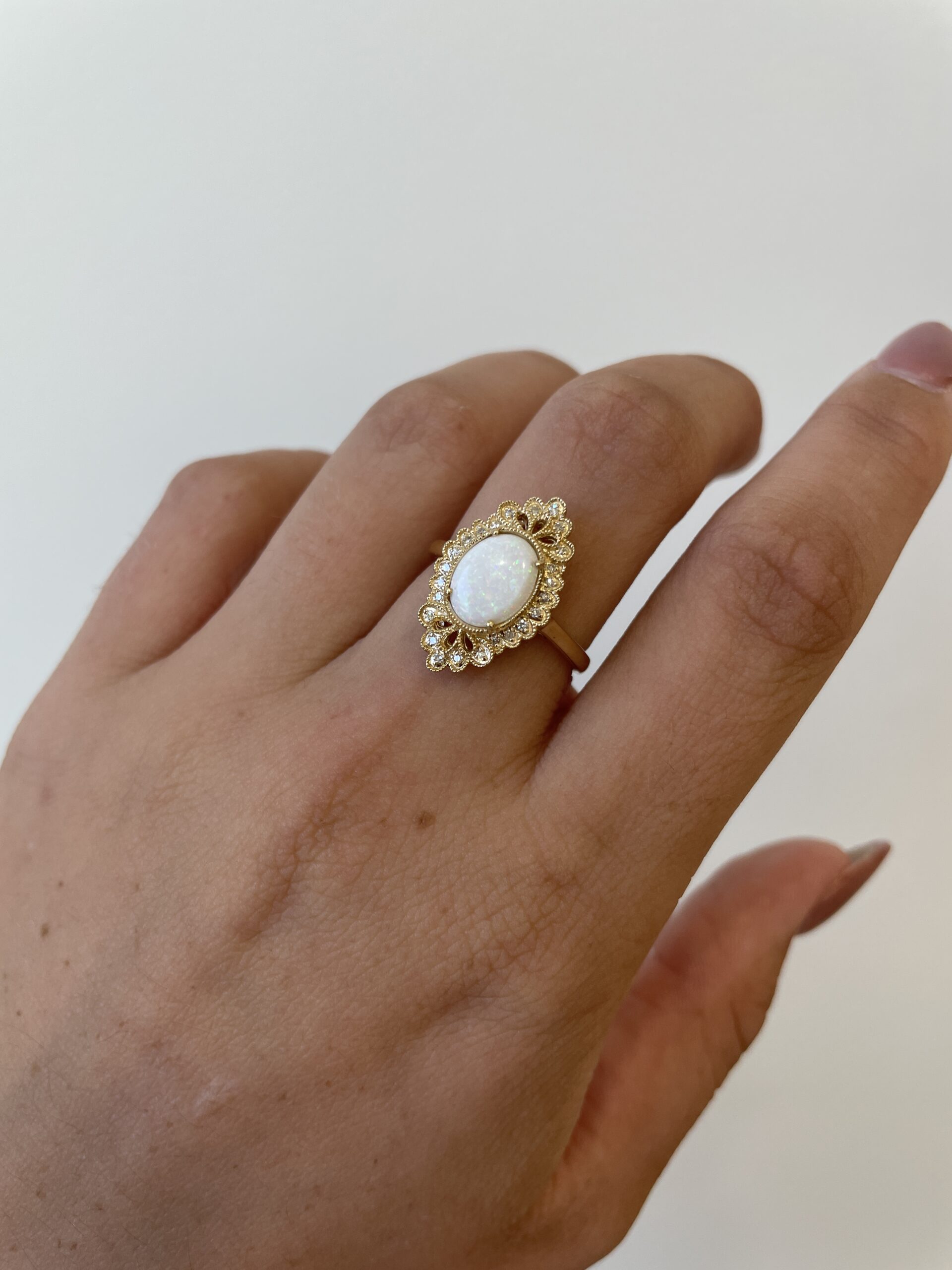 Yellow Gold Opal Ring with Diamonds