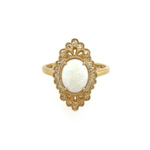 Yellow Gold Opal Ring with Diamonds