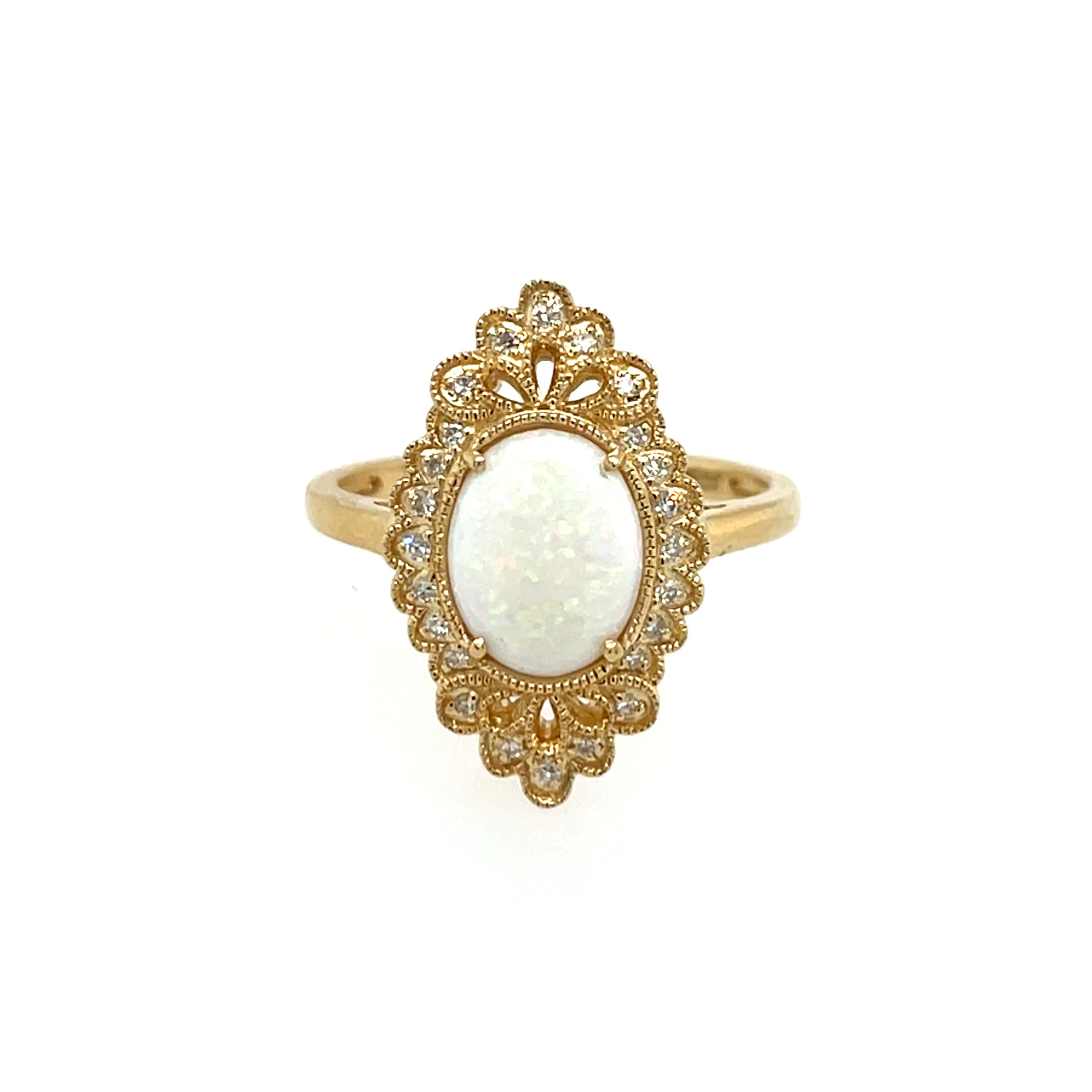 Yellow Gold Opal Ring with Diamonds