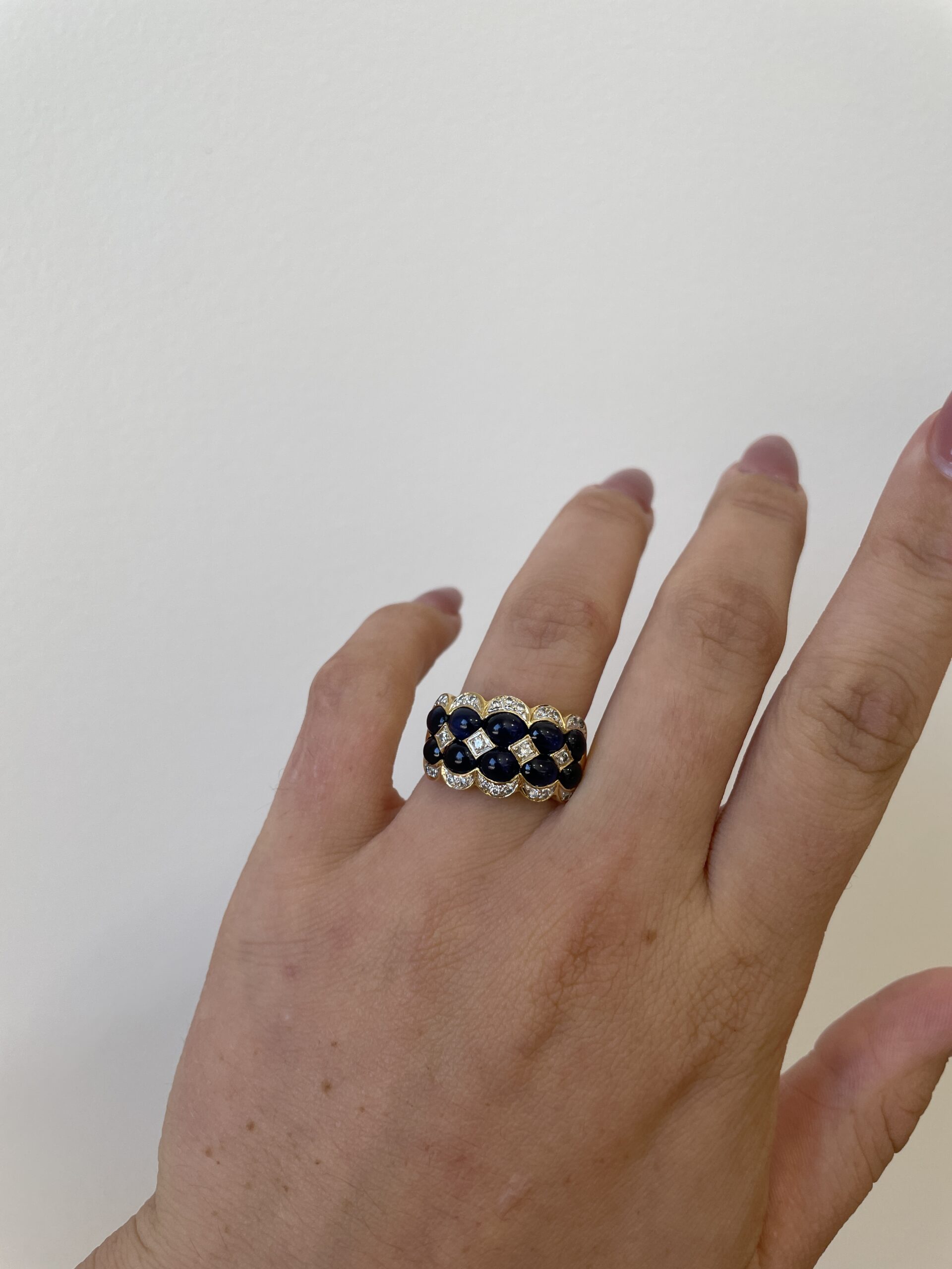 Estate:  Yellow Gold Sapphire Ring with Diamonds