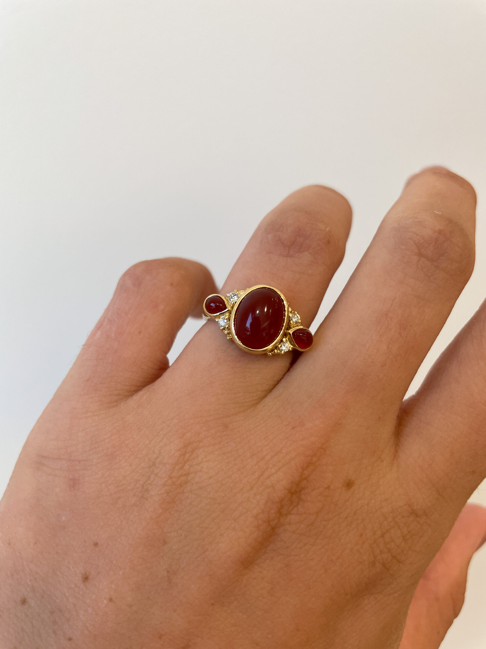 Yellow Gold Carnelian Ring with Diamonds