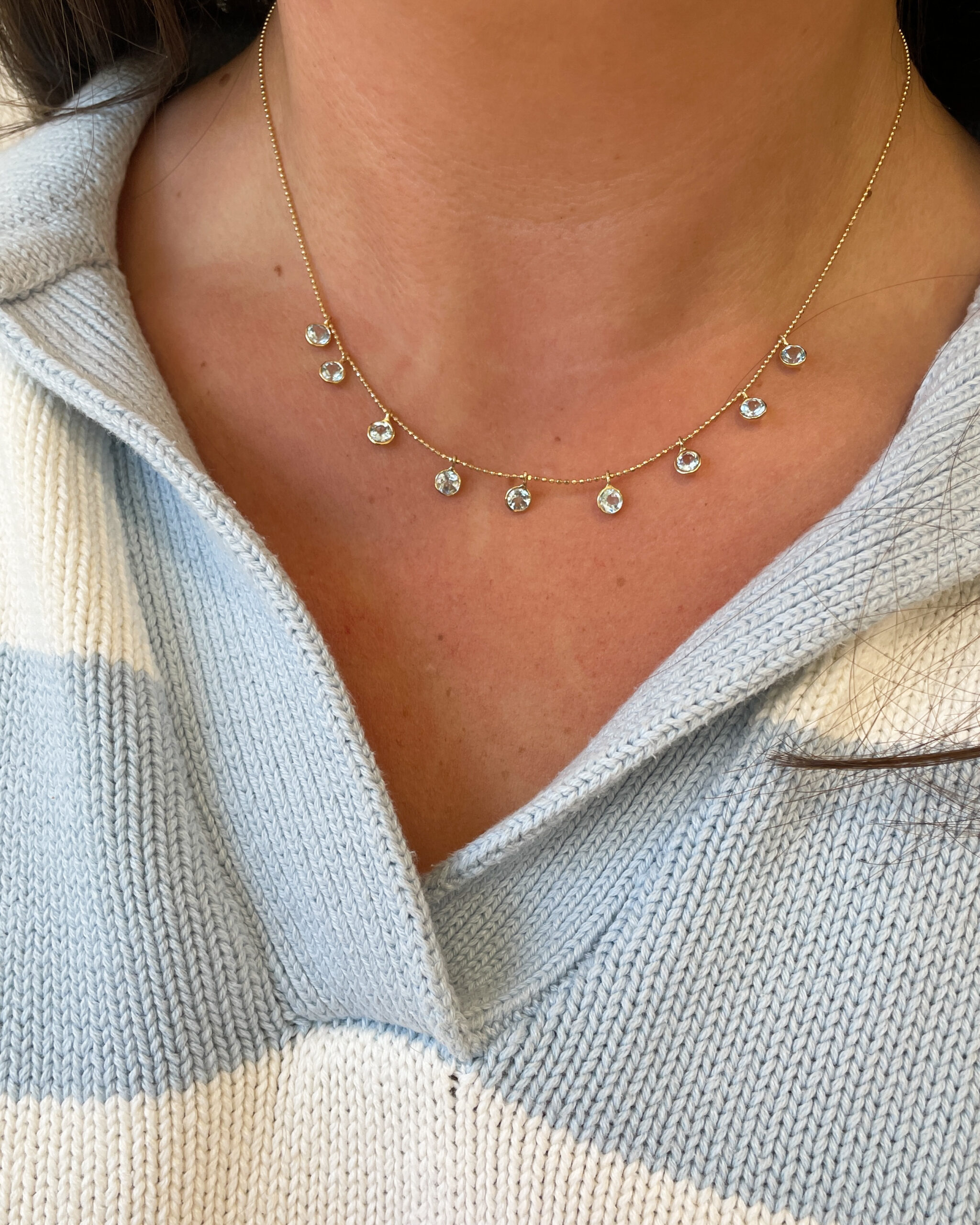 Yellow Gold Aquamarine Station Necklace