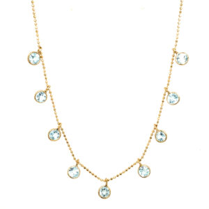 Yellow Gold Aquamarine Station Necklace