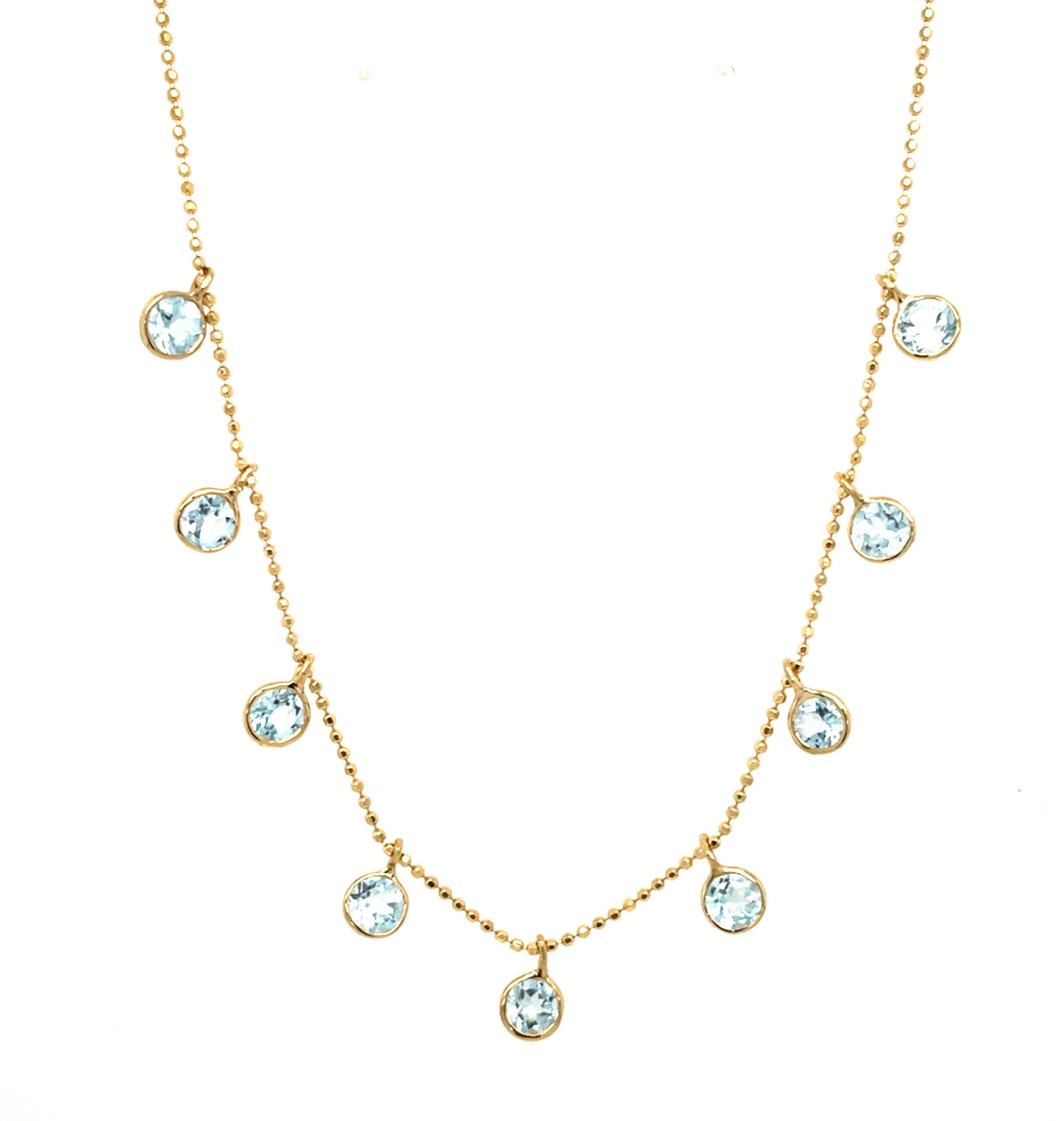 Yellow Gold Aquamarine Station Necklace