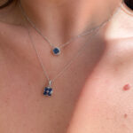 White Gold Sapphire Necklace with Diamond Halo