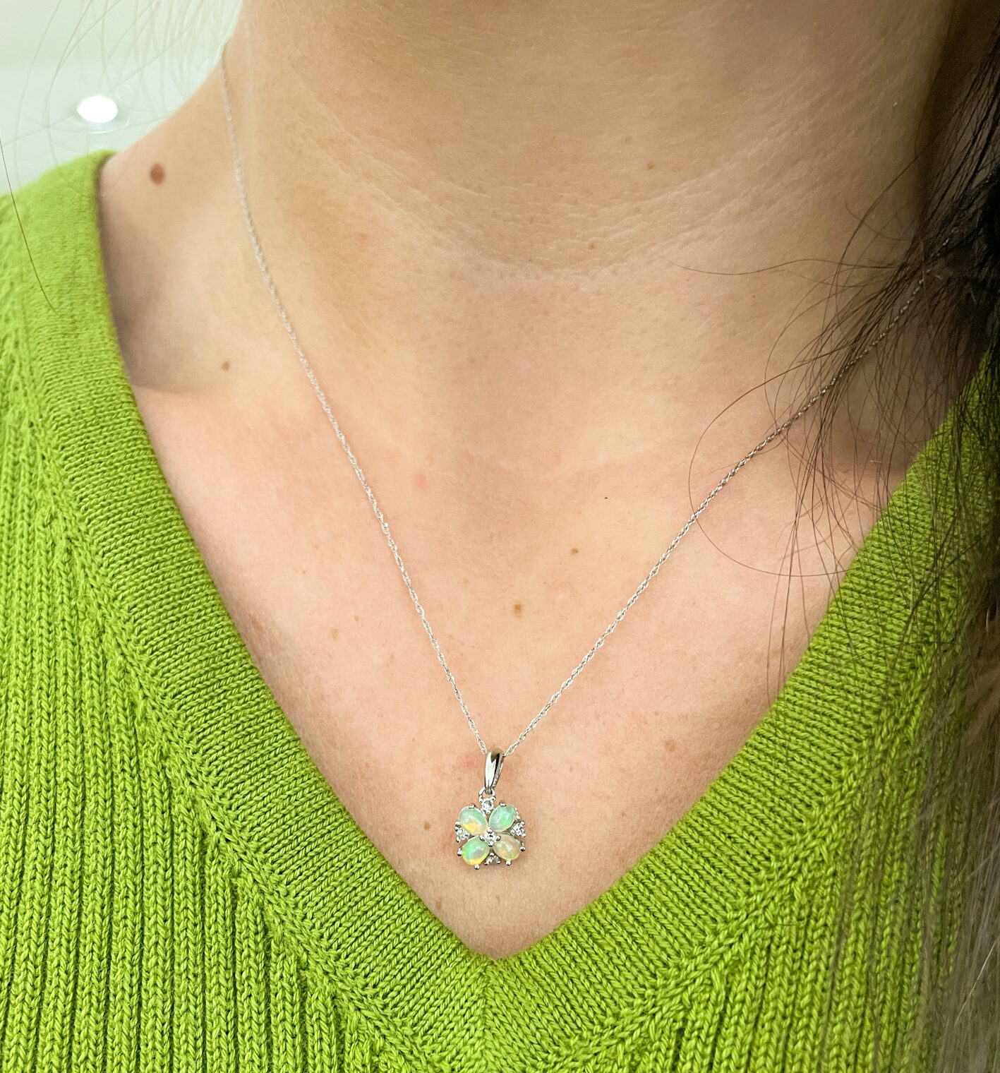 White Gold Opal Necklace with Diamonds