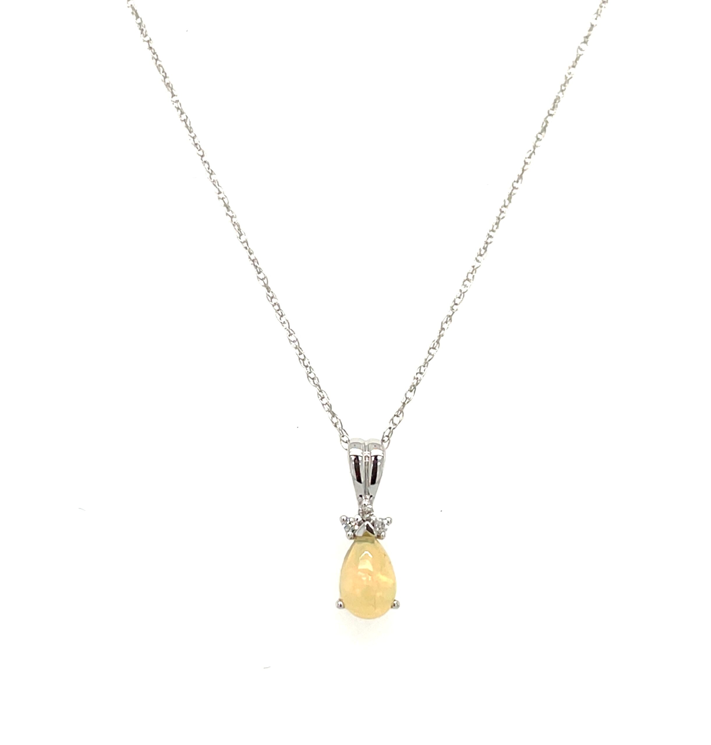 White Gold Opal Necklace with Diamonds
