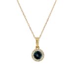 Yellow Gold London Blue Topaz Necklace with Diamond Halo