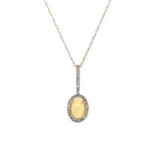 Yellow Gold Opal Necklace with Diamonds