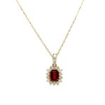 Yellow Gold Garnet Necklace with Diamonds