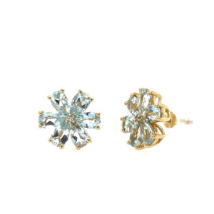 Estate: Yellow Gold Aquamarine Earrings with Diamonds